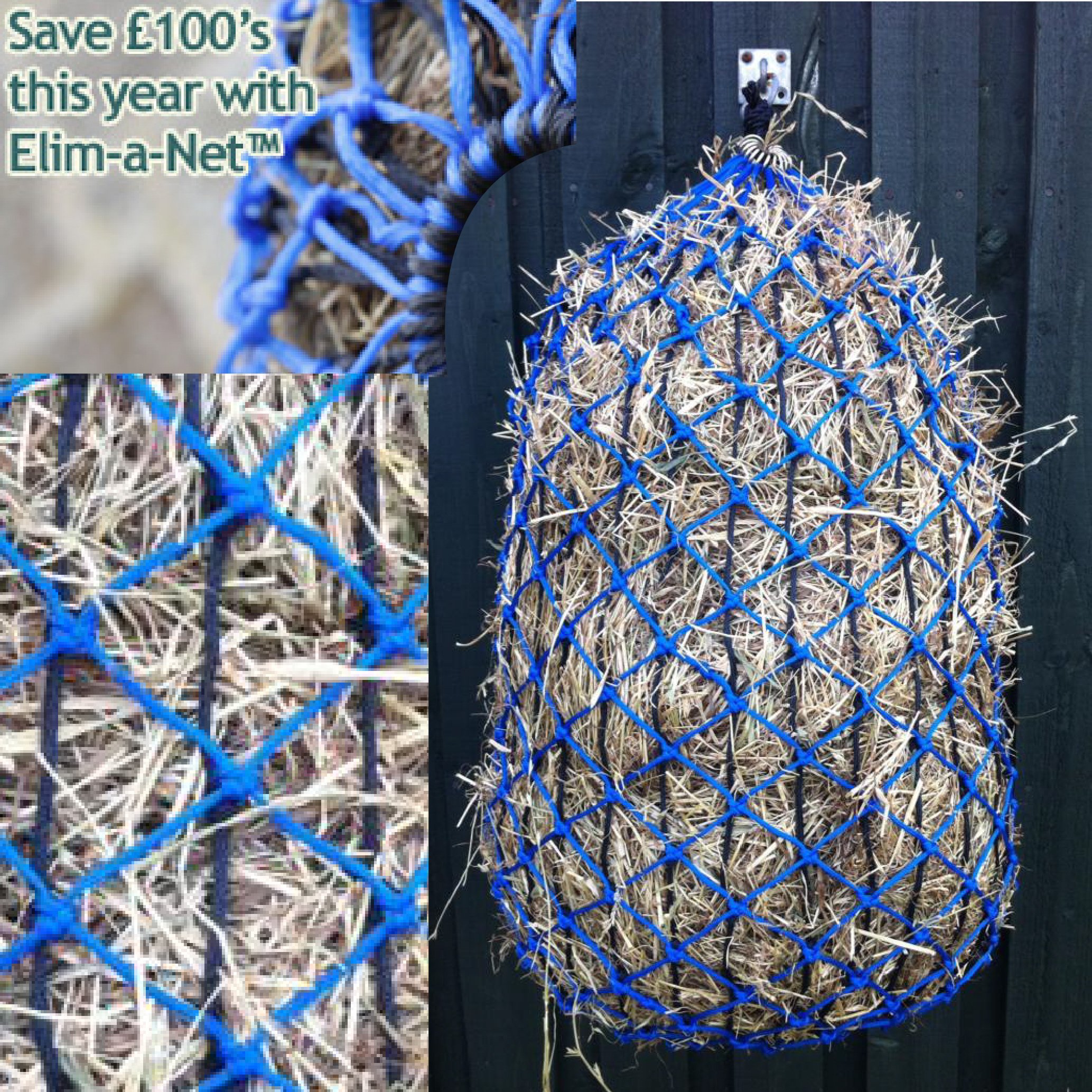 Elim-a-Net - Small Holed Slow Feeding Haynet BLUE - 3 Sizes - Horse Cob or Pony (Cob)