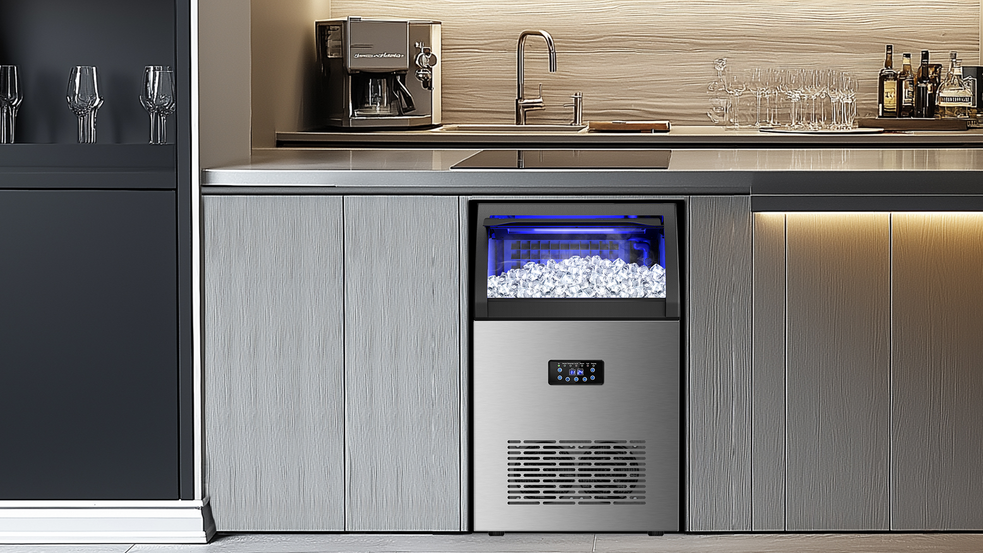Image of Commercial Ice Maker Machine, 150Lbs /24H with 45Lbs Large Ice Capacity, 55Pcs Clear Ice Cubes Ready in 8-15Mins, Freestanding Stainless Steel Ice Making Machine for Home Party Bar