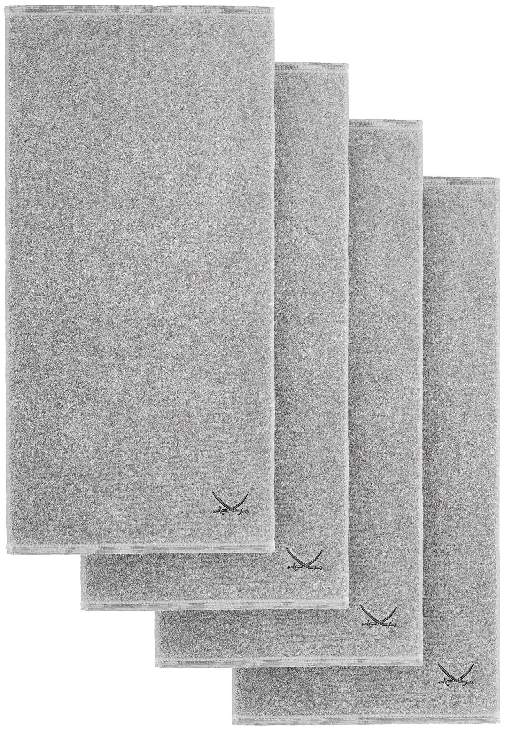 Sansibar Set di 4 Asciugamani 50x100 cm – Spugna super assorbente in 100% cotone – Certificazione OEKO-TEX – Design Sylt con logo a sciabola ricamato – Argento
