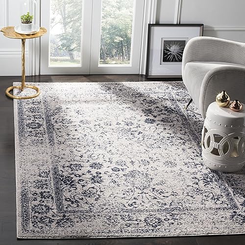 Safavieh colección Adirondack - Alfombra de área, 5 pies 1 pulg x 7 pies 6 pulg, gris y azul marino, diseño oriental desgastado, no desprende