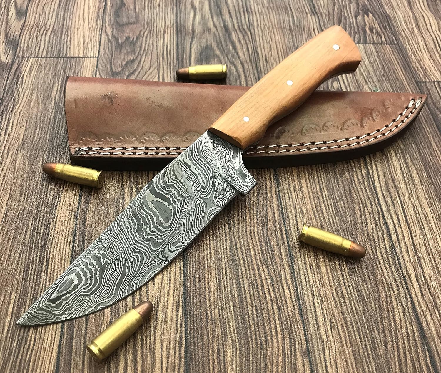 Poshland BC-152 Stunning Handmade Damascus Steel 9.5" Inches Straight Knife With WOOD Handle -