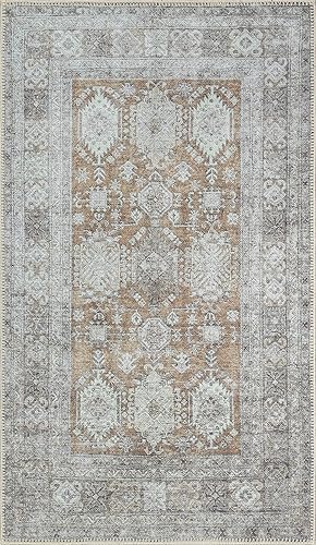 Miniatura 3 de RugOver Alfombra lavable a máquina apta para mascotas y resistente para cocina baño sala de estar marfilnogal 3 x 5 pies