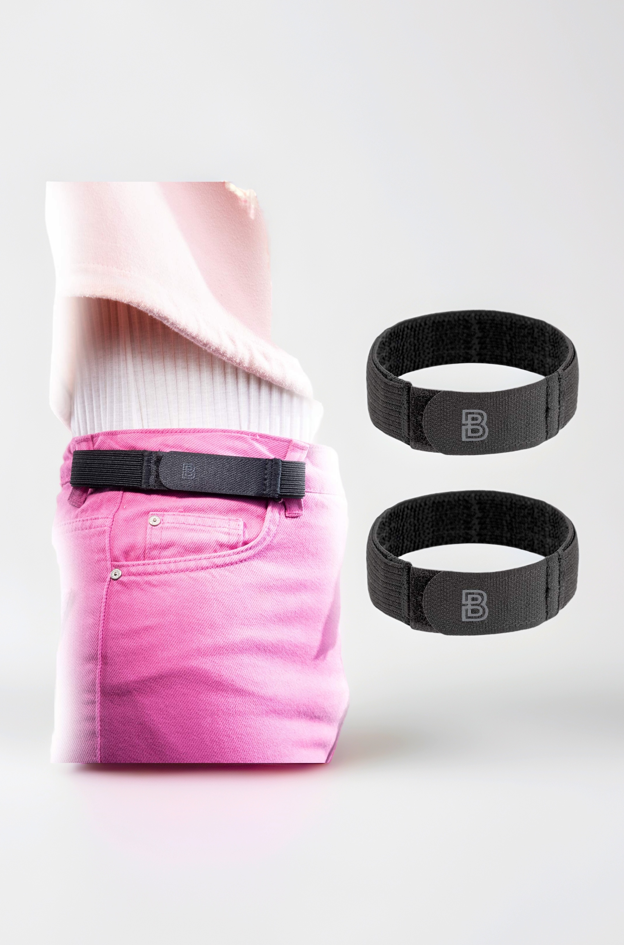 BeltBro Women's 2 Small No Buckle Elastic Belt — Fits 1 Inch Belt Loops, Comfortable and Easy To Use — Guaranteed to Fit All Pants Attaches To Two Loops