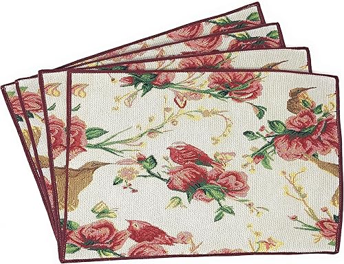 Miniatura 7 de Tache - Manteles individuales de primavera con diseño floral de rosas rojas dulces y pájaros, tapiz vintage estilo shabby chic, para cocina,