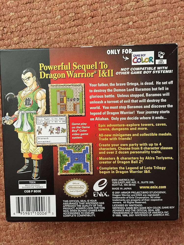 ゲームボーイカラー　DRAGON WARRIOR Ⅲ Dragon Quest III for Game Boy Color