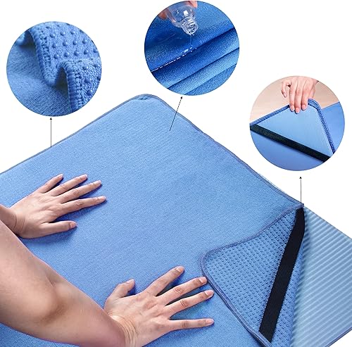 Miniatura 2 de POLYTE Toalla de microfibra para yoga caliente con agarre de silicona antideslizante y correas elásticas de ajuste seguro, 24 x 72 pulgadas (azul)