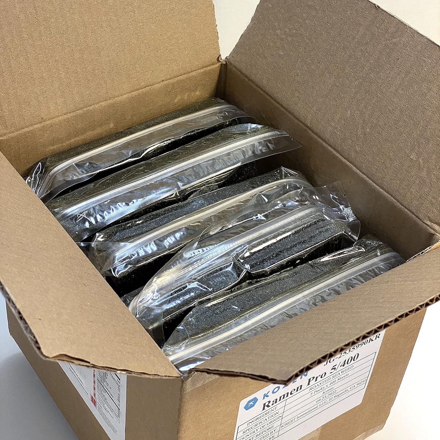 Multiple sealed packs of Kozen Nori seaweed sheets