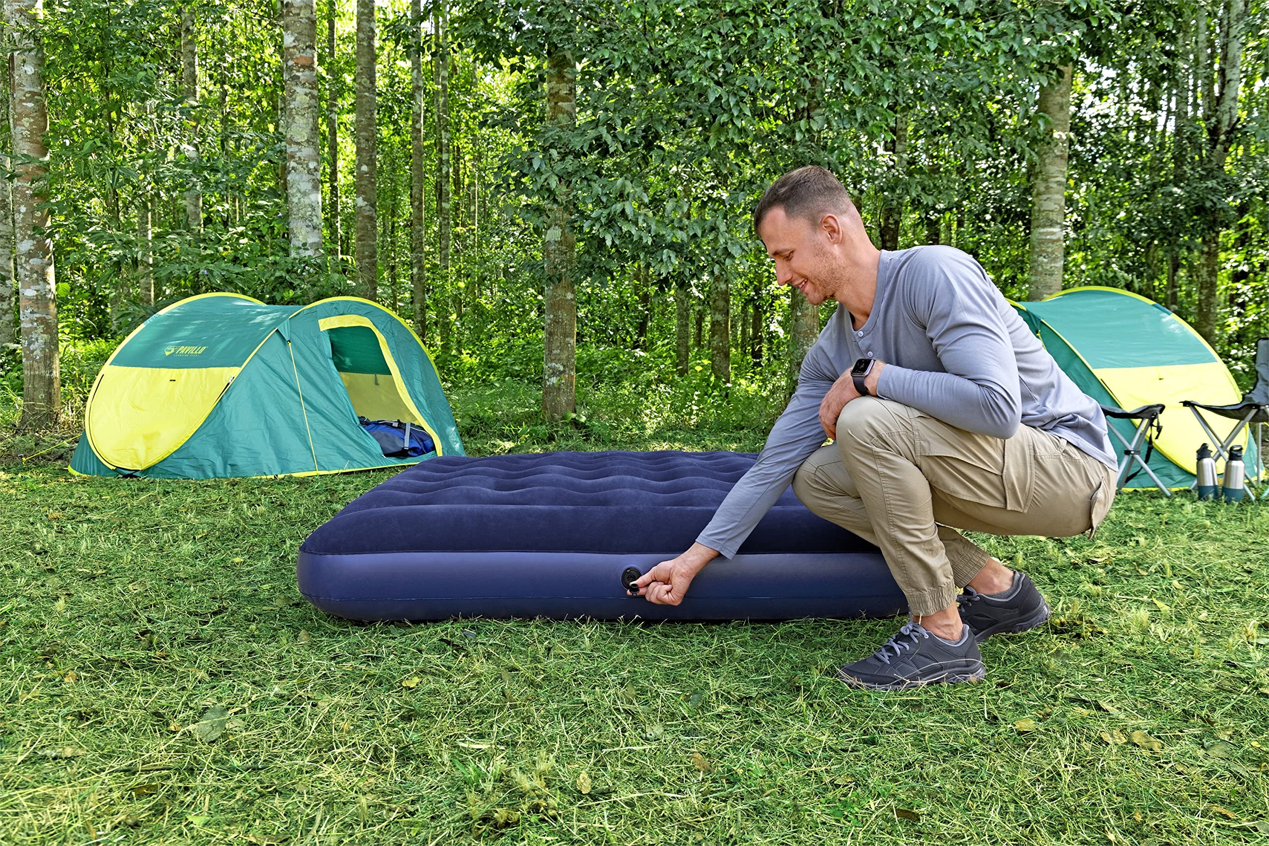 Bestway Łóżko dmuchane Blue Horizon Step z wewnętrzną pompką nożną Double XL/Lo 203 x 152 x 28 cm