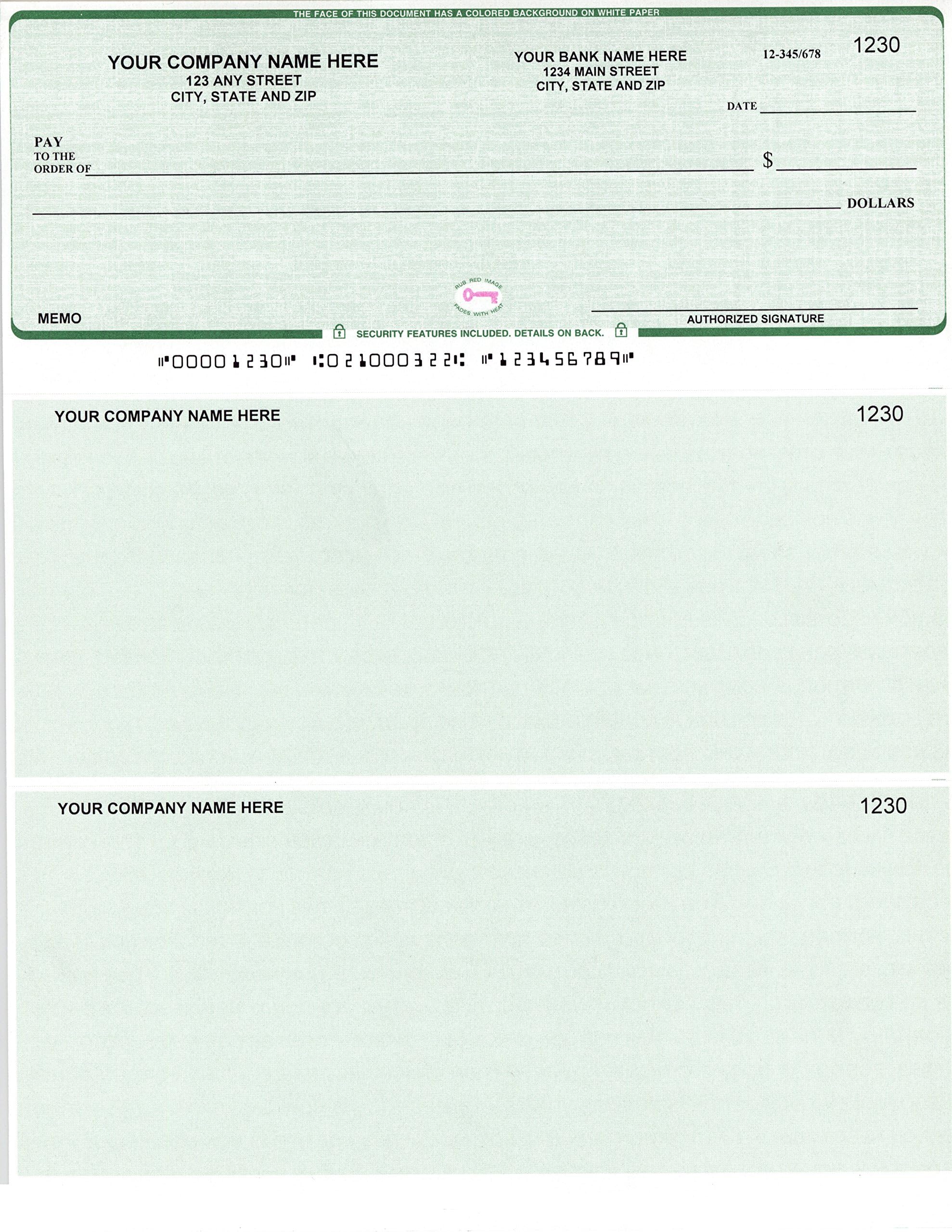 250 Printed Computer Laser Checks - Check on Top - Compatible for QuickBooks ™/Quicken™ Software - Linen Green