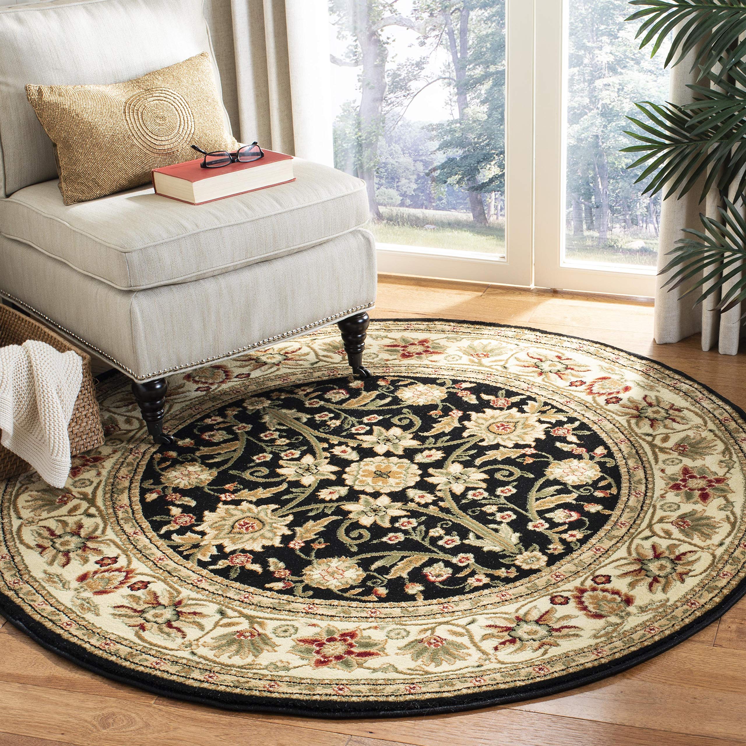 SAFAVIEH Lyndhurst Collection Area Rug - 3'3" Round, Black & Ivory, Traditional Oriental Design, Non-Shedding & Easy Care, Ideal for High Traffic