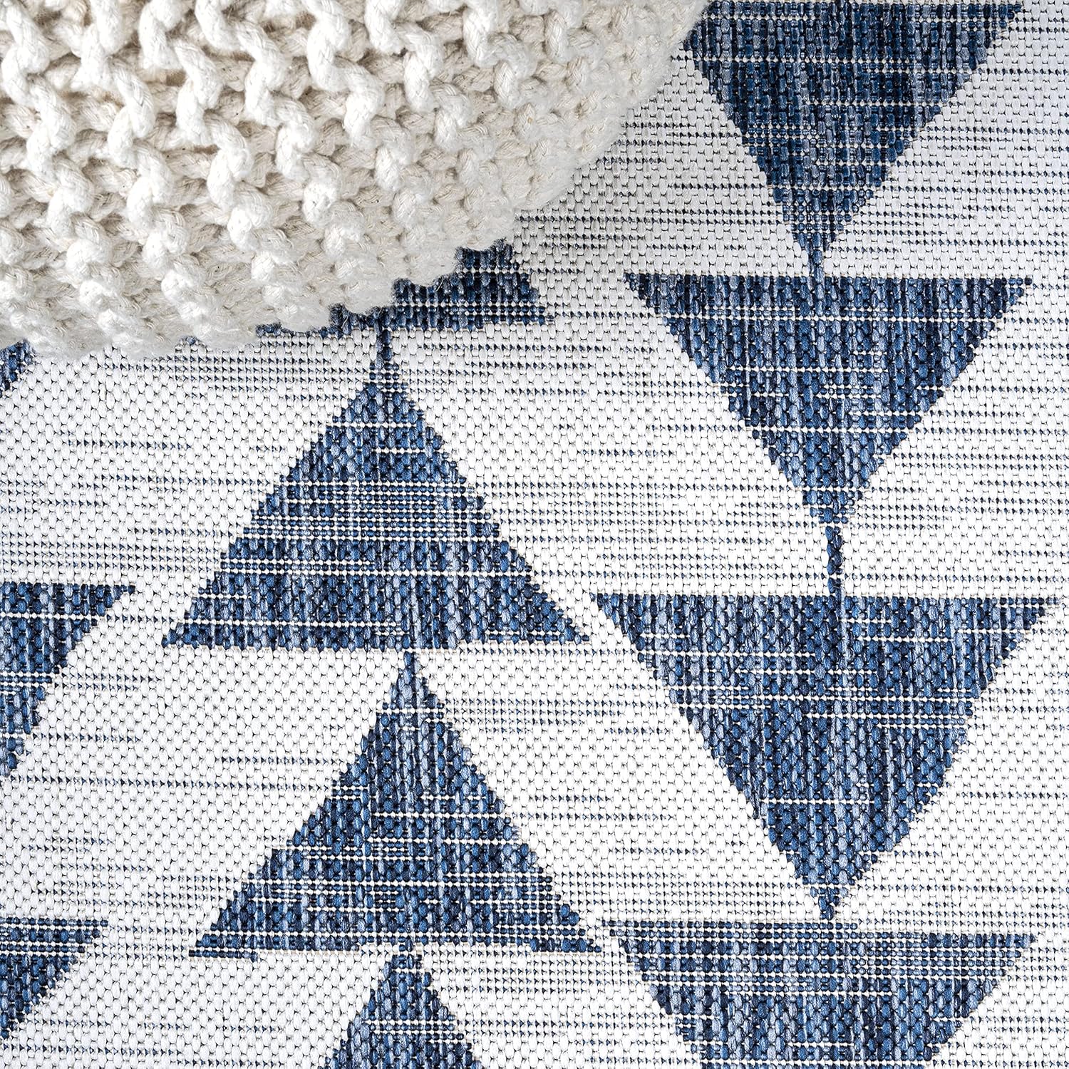 Ivory and Blue Geometric 4' x 6' Synthetic Area Rug