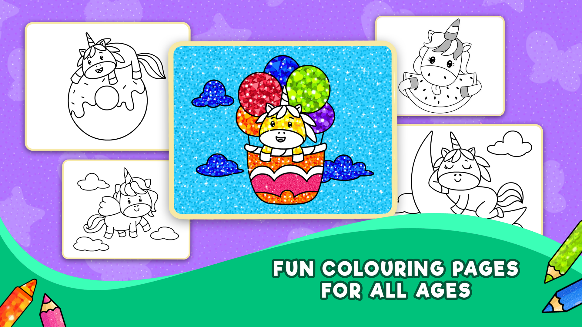 Unicorn Colouring Games for Kids: Free Rainbow Glitter Colouring Book ...