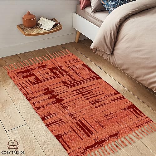 Miniatura 65 de Alfombra de trapo de algodón, 24 x 36 pulgadas, multicolor, tejida a mano, lavable y reversible, para sala de estar, cocina, entrada, con borlas