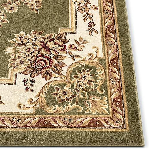 Miniatura 4 de Alfombra de pastoral con medallón de tejido suave y grueso, estilo europeo, con diseño floral y tradicional, fácil de limpiar, moderna, clásica,