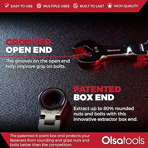 Miniatura 6 de Olsa Tools Juegos de llaves de trinquete de cabeza flexible (SAE 11 piezas), juego de llaves de trinquete de extremo de caja de 6 puntos  Juego de