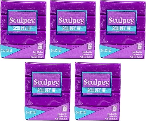 Sculpey III - Paquete de 5 arcilla para horno, arcilla violeta morada, ideal para proyectos escolares y artísticos, 2 onzas