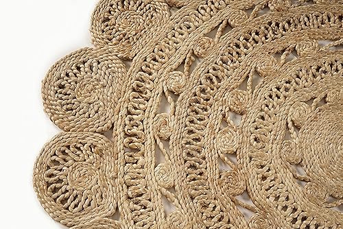 Vista 77 de GRUHUM Alfombra tejida a mano de yute redonda de 6 pies de fibra natural, alfombra rústica vintage bohemia y reversible trenzada beige, alfombras