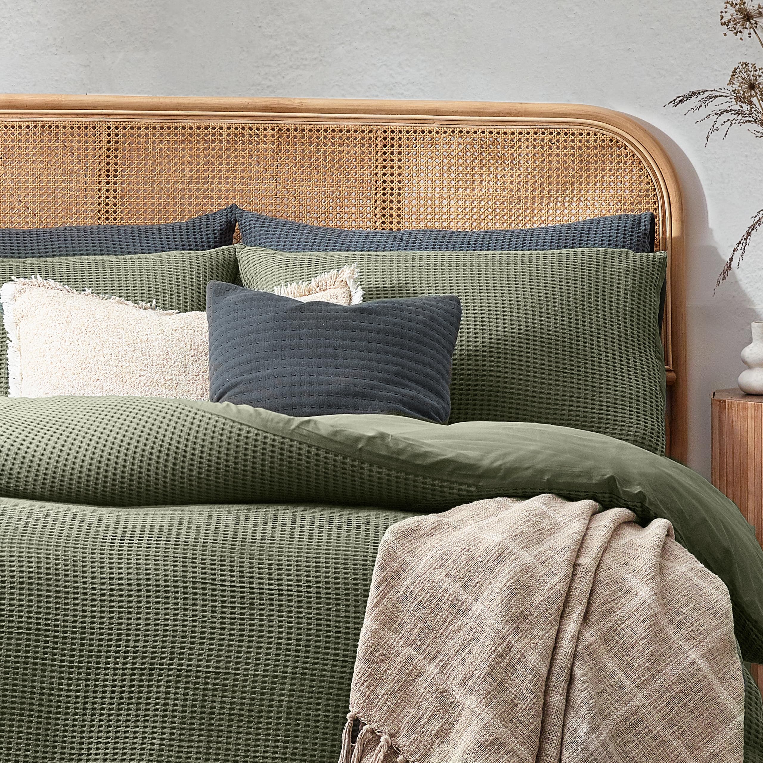 Furn. Yard Chunky Waffle Cotton Duvet Cover Set - Textured Waffle Weave OEKO-TEX Certified (Eucalyptus - King) - Image 3