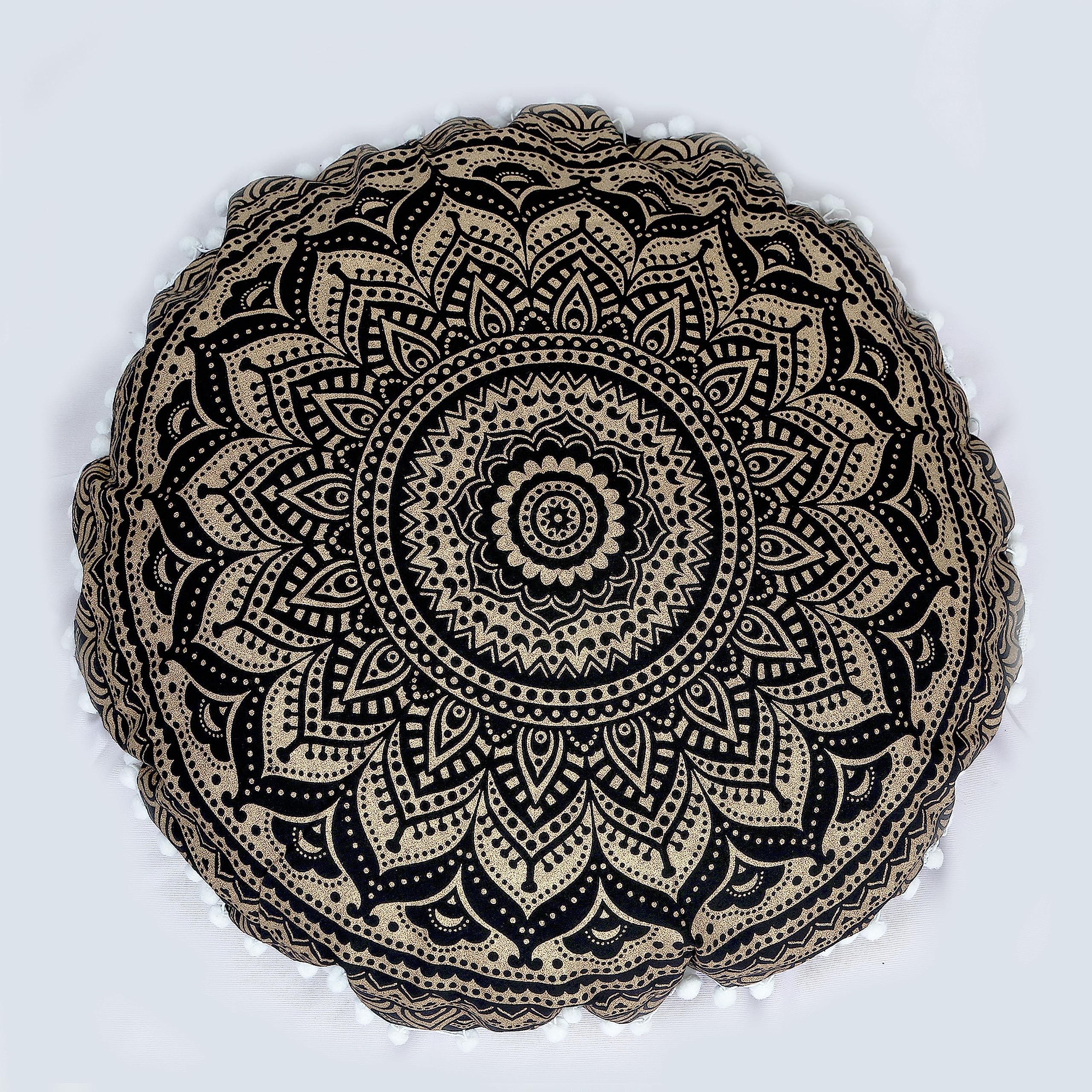 Federa Per Cuscino Rotondo Boho 81 Cm | Motivo Mandala Indiano, Con Nappe, Per Decorazione Camera Da Letto Hippie