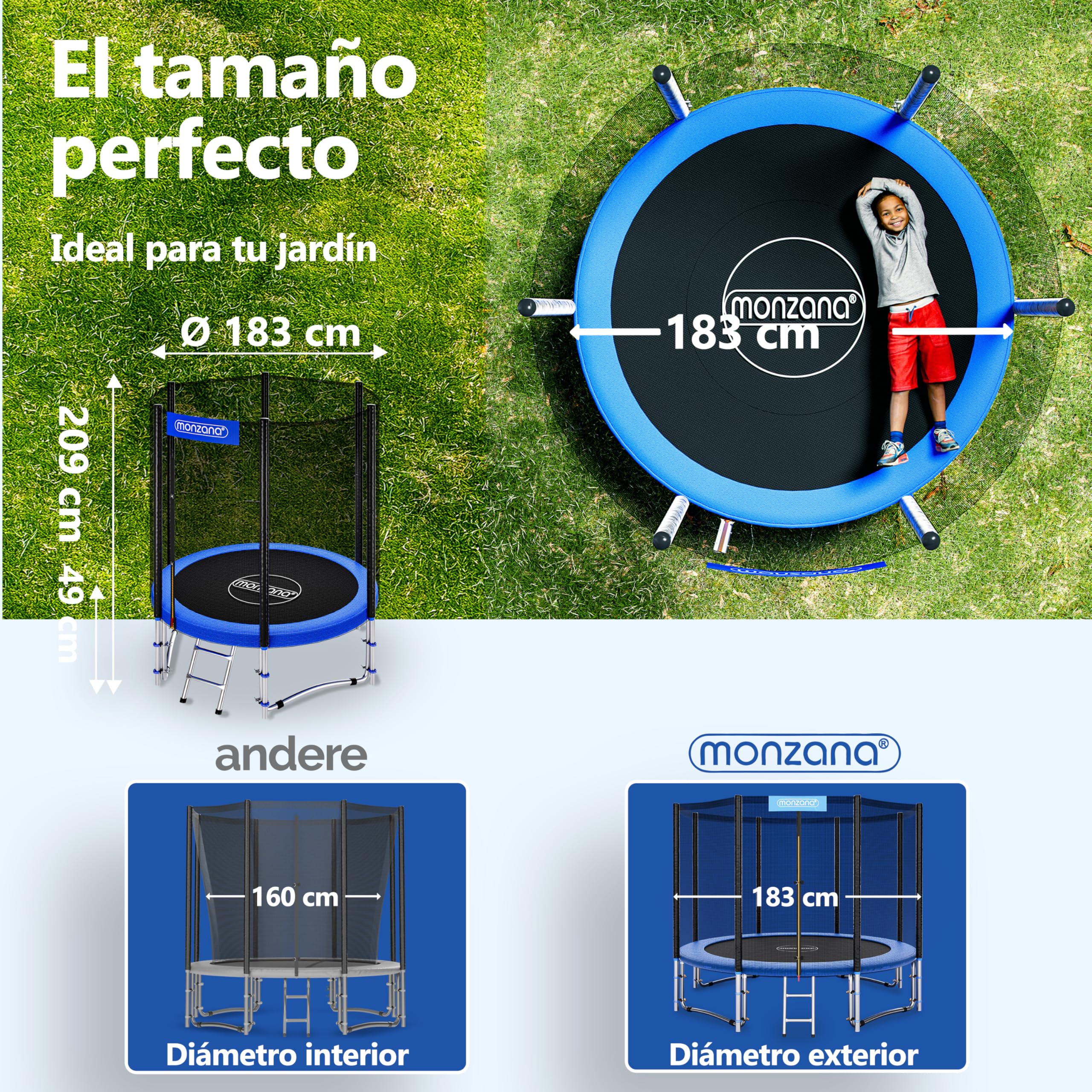Monzana® Trampolin Ø 183/244/305/366/427cm Cama Elástica Jardín Red Seguridad Protectores Bordes Escalera Set Completo