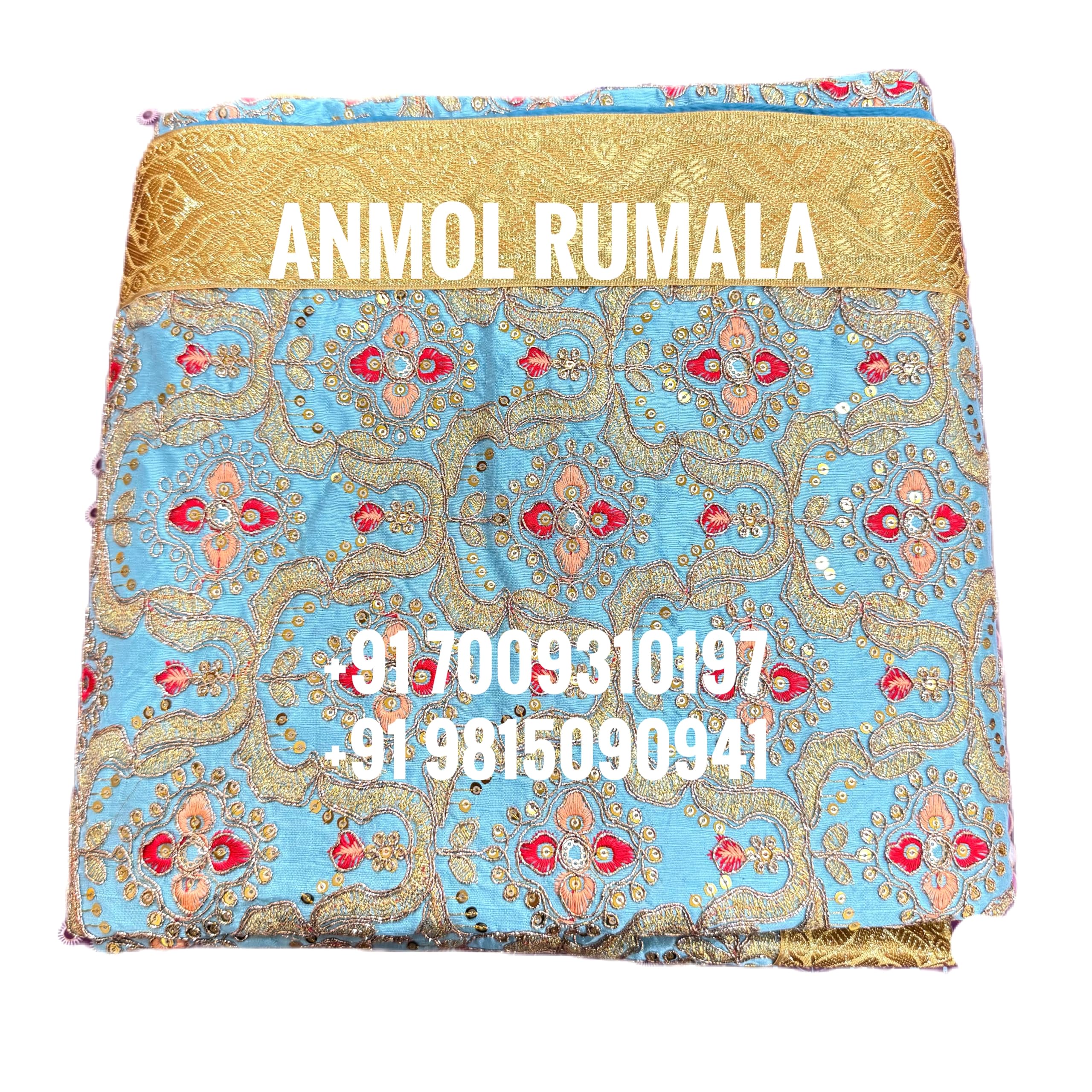 Rumala Sahib Double Set With Cotton Lining (Sky blue with Heavy Tilla Work and Antique Golden Gota)-image-27