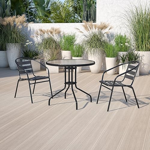 Miniatura 23 de Flash Furniture Bellamy - Mesa redonda de metal de vidrio templado de 23.75 pulgadas, color bronce Claro,Parte superior transparente/marco