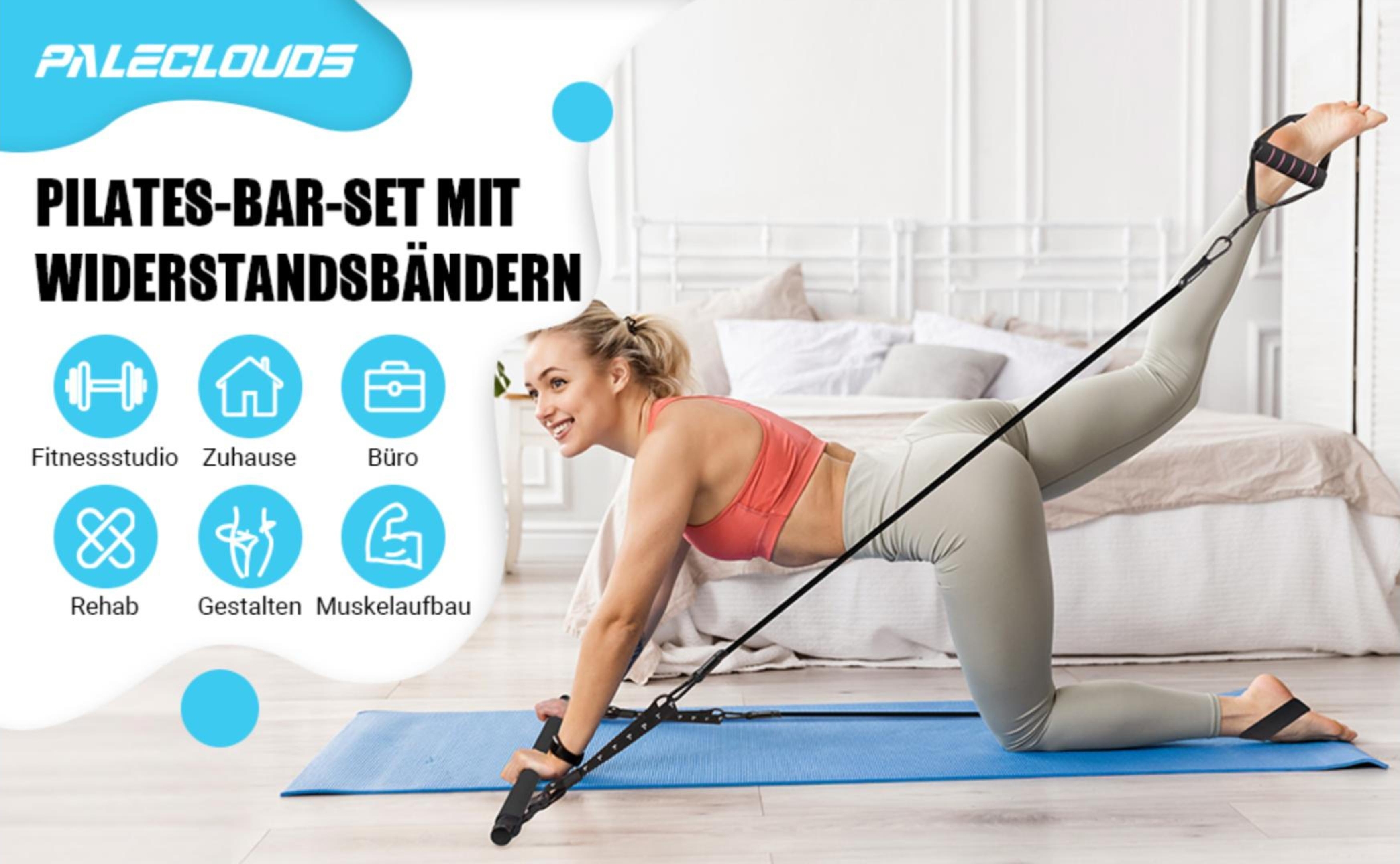 Pilates Stangen Set Mit Widerstandsbändern - 3-teilige Pilatesstange Mit Fußgurten Und Tragetasche