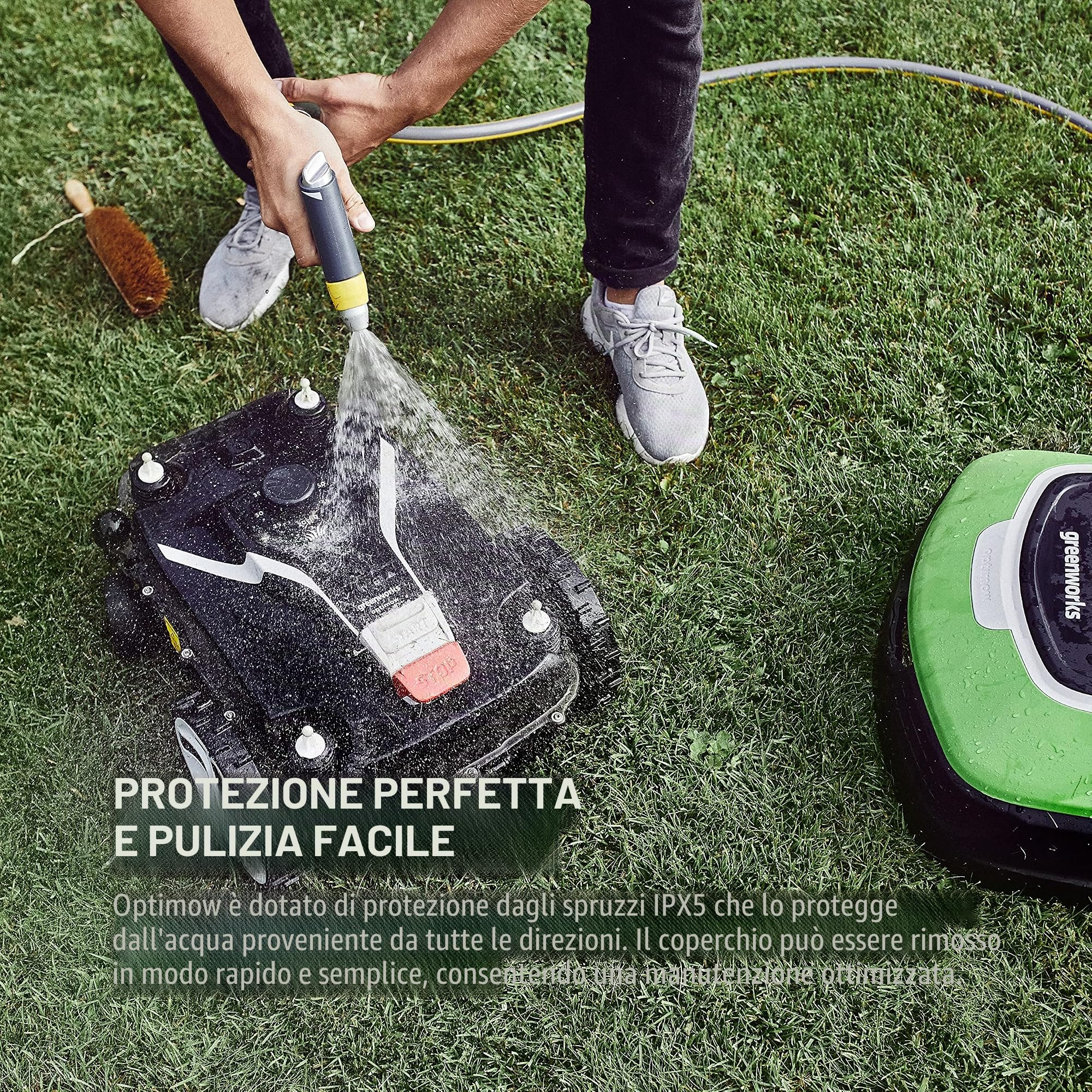 Greenworks Optimow 10 robot rasaerba per prati fino a 1000m2 e Pendenza 35%, silenzioso, Controllato 4G, funzioni di sicurezza avanzate, protetto da durto, 3 anni di garanzia