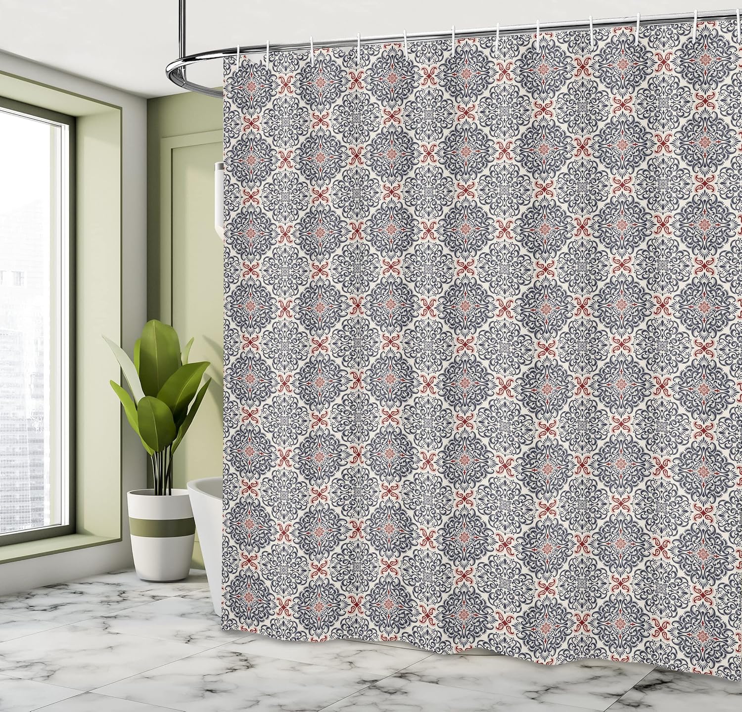 Ambesonne Victorian Shower Curtain, Victorian Royal Flowers Vintage European Welsh Bohemian Design Print, Cloth Fabric Bathroom Decor Set with Hooks, 69" W x 84" L, Multicolor