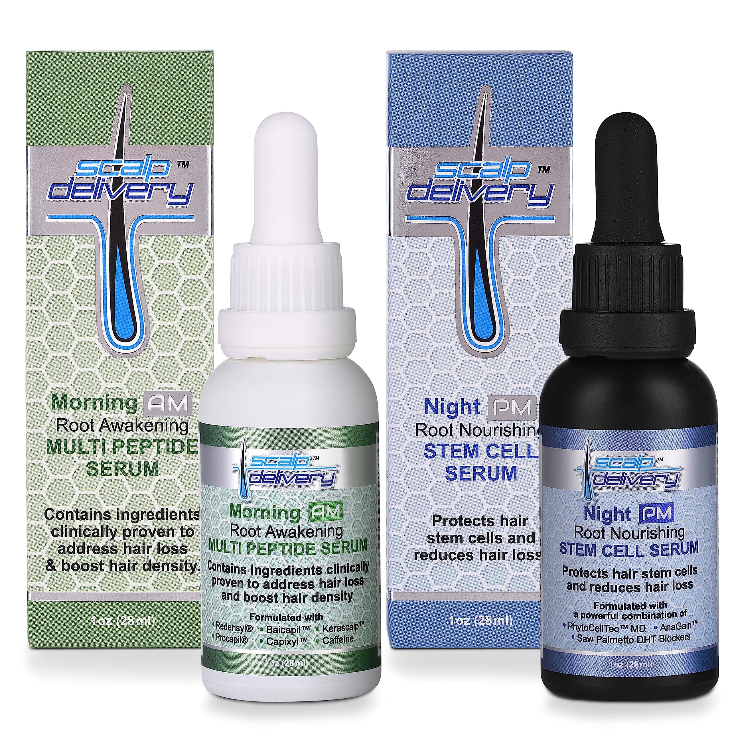 Buy Scalp Delivery Peptide and Stem Cell Hair Growth Serums AM and PM