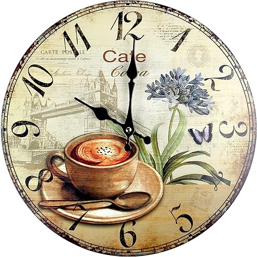 Reloj de pared redondo vintage de 13 pulgadas para sala de estar, granja, cafetería, oficina, reloj de pared a pilas