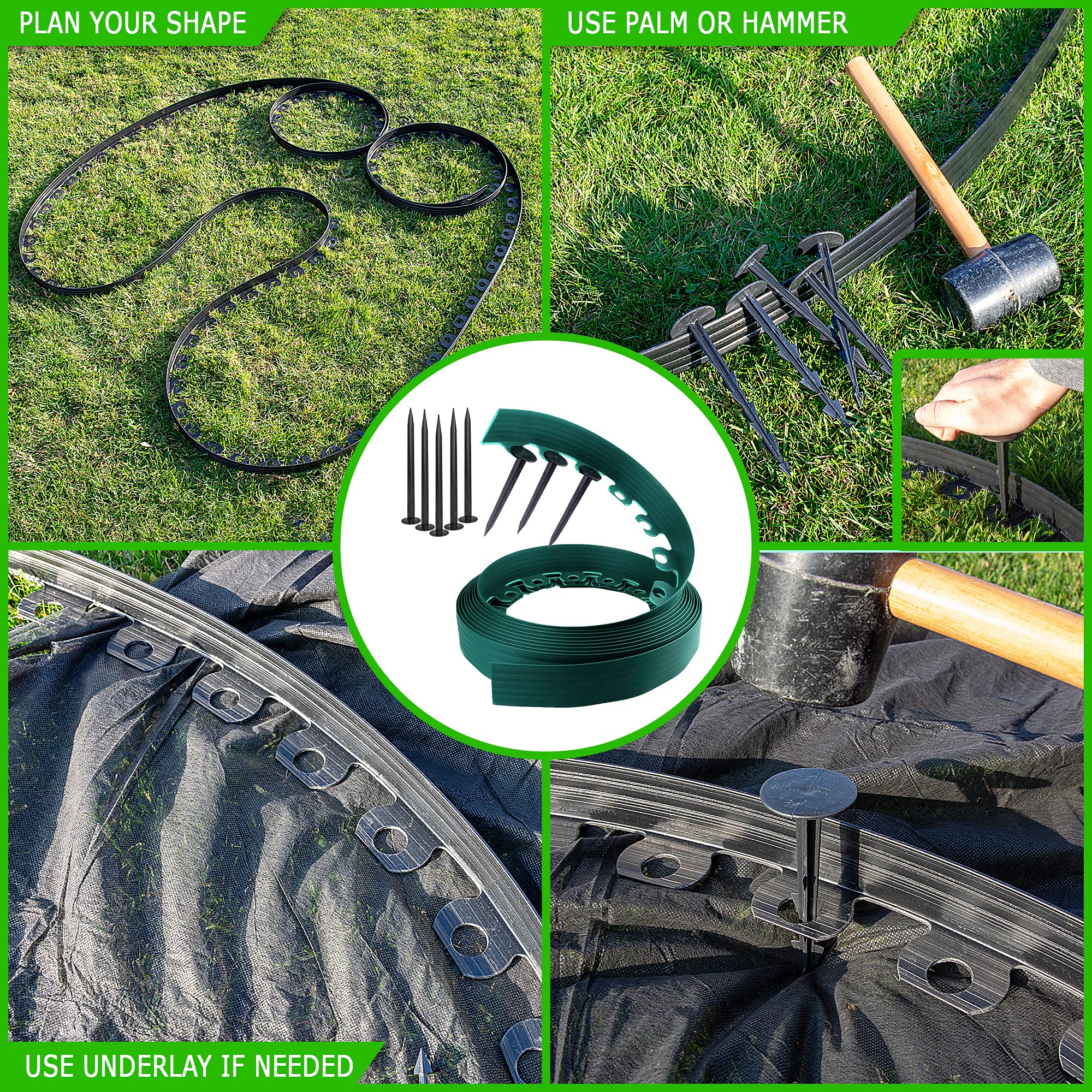 Bordura Plastica Riciclata Chrispol System - Bordatura Per Prato In Plastica Flessibile Con Chiodi Di Fissaggio Stabili Bordatura Giardino Plastica
