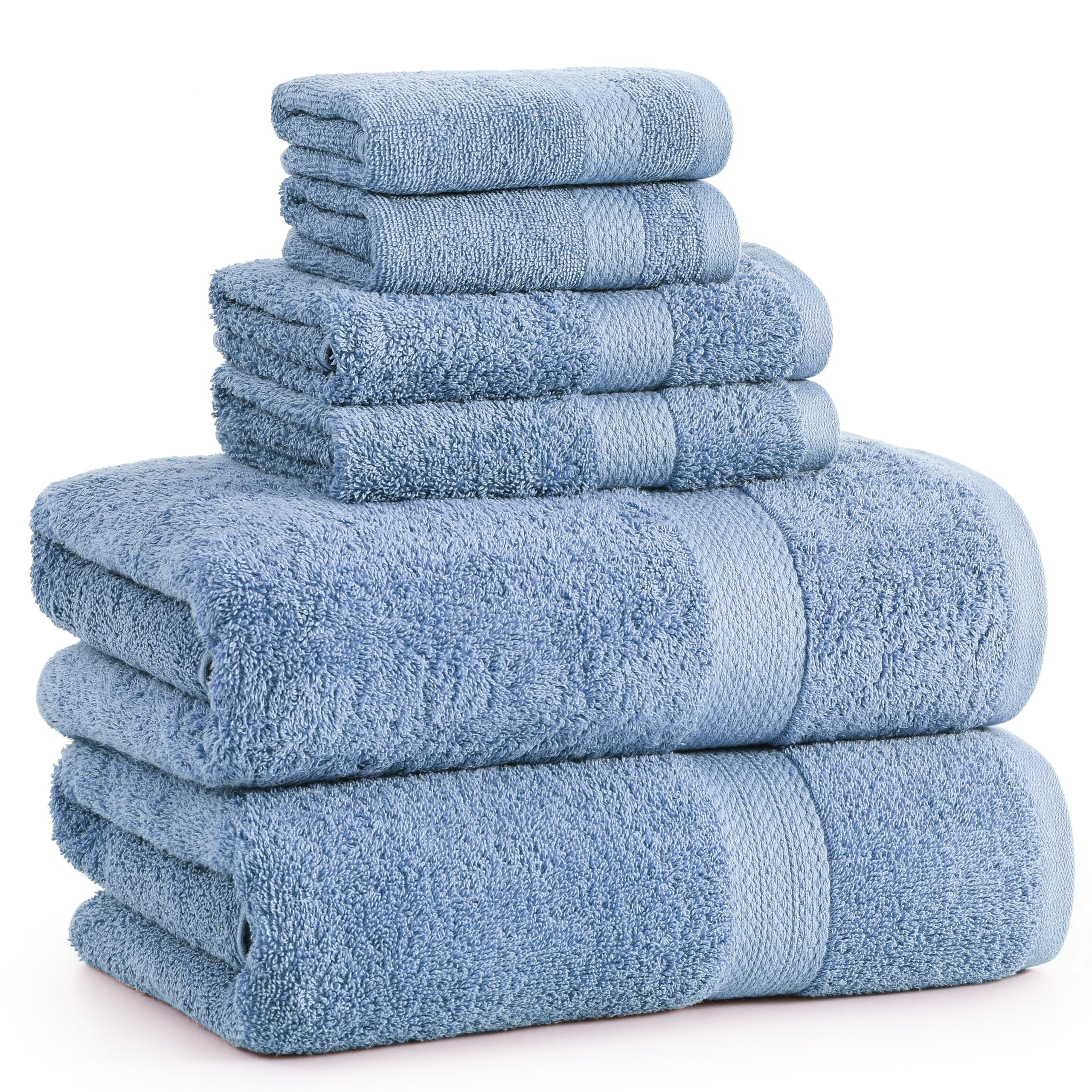 6 Piece Bath Towel Set - 100% Cotton Bathroom Towels, Extra Large Bath Towels, Hotel Towels, 2 Bath Towels Bathroom Sets, 2 Hand Towel for Bathroom, 2 Wash Cloths for your body and face - Allure