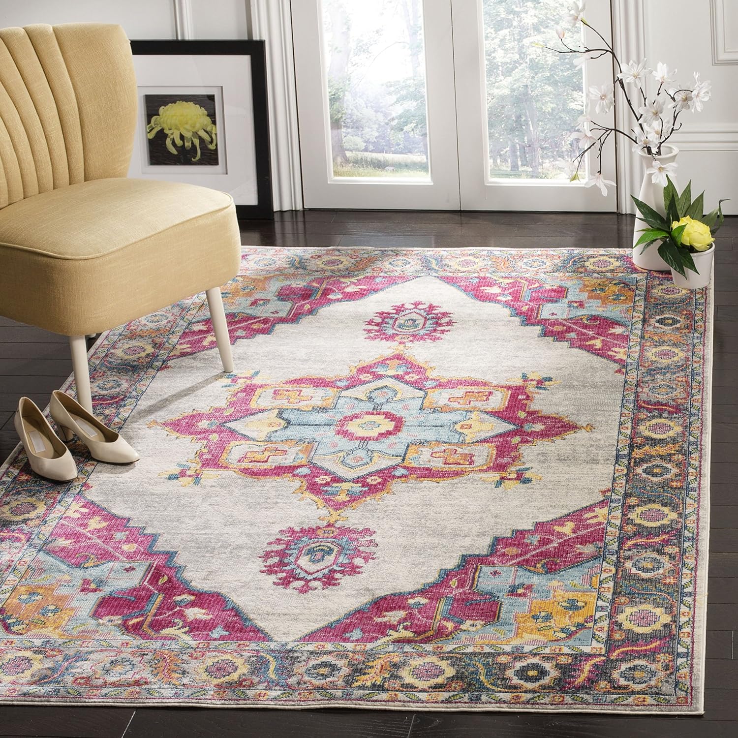 SAFAVIEH Merlot Collection 2' x 8' BlueMulti MER108M Boho Chic Medallion Distressed Runner Rug