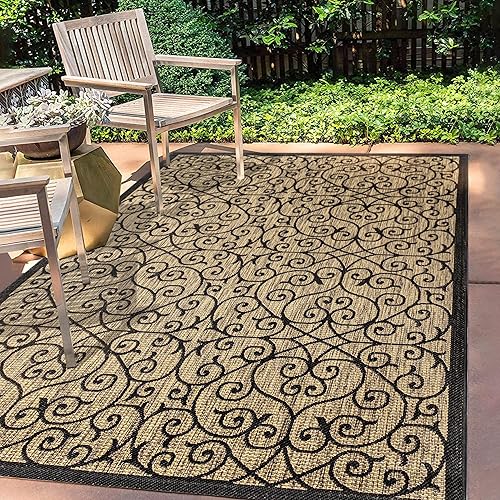 JONATHAN Y Madrid Vintage Filigree Textured Weave Indoor/Outdoor Black/Khaki 8 ft. x 10 ft. Area-Rug, Classic,Easy-Cleaning,HighTraffic,LivingRoom,Backyard, Non Shedding, SMB107A-8