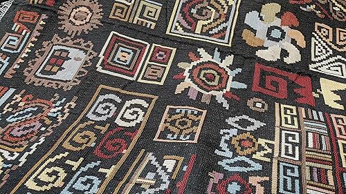 Miniatura 5 de DaDa Bedding - Elegante manta de tapiz con adornos bohemios, tela étnica única, formas geométricas, color negro con borlas de flecos, diseño