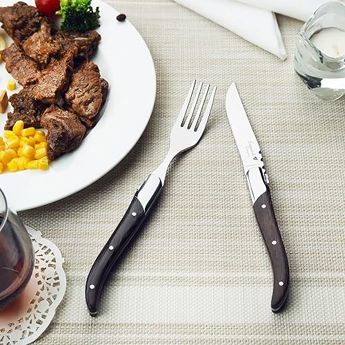 Miniatura 3 de Laguiole by FlyingColors - Juego de tenedores de acero inoxidable, mango de madera de wengué, caja de regalo, 6 piezas