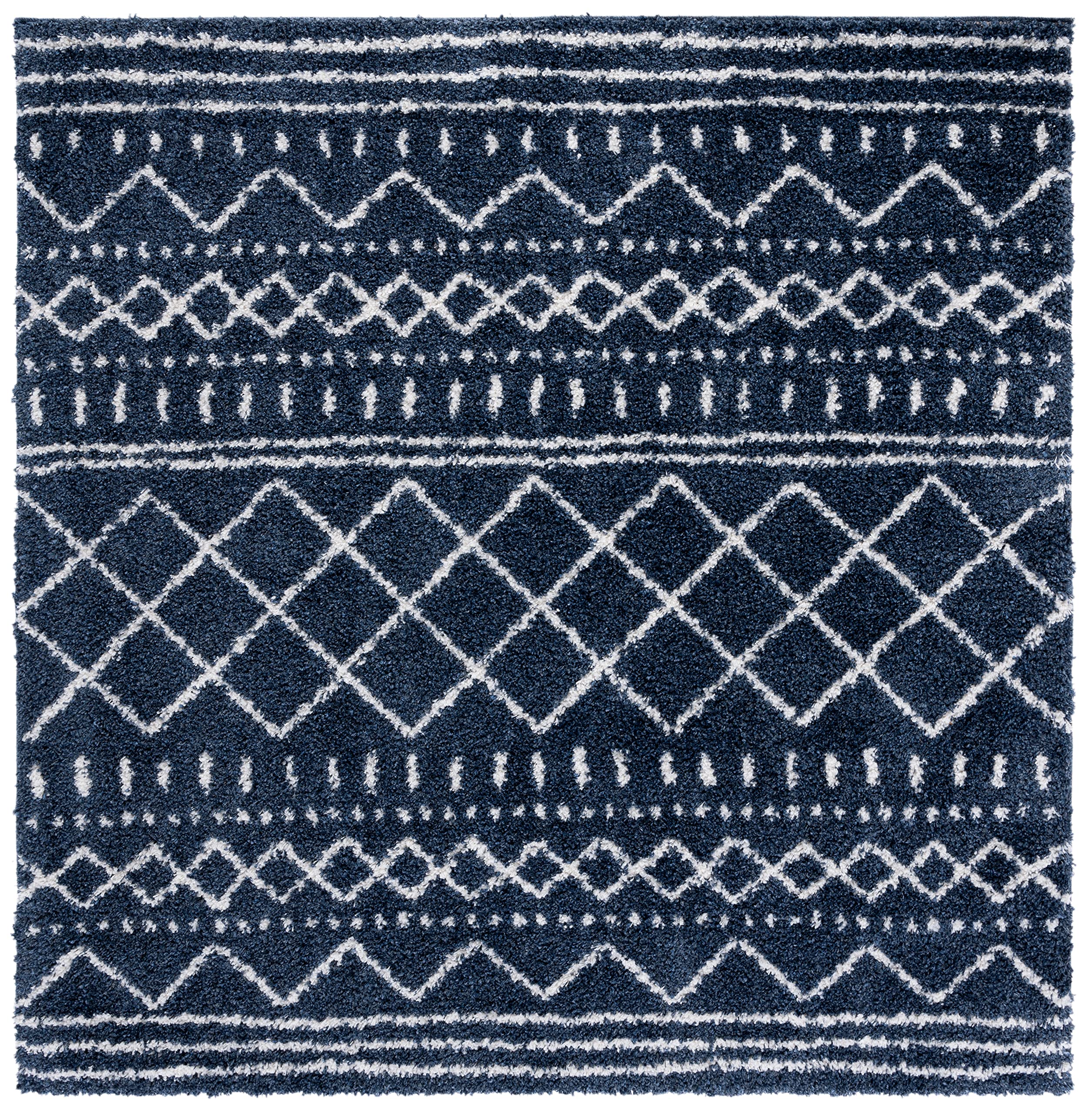 SAFAVIEH Area Rug 8' Square - Arizona Shag Collection - Slate Blue &amp; Ivory, Non-Shedding &amp; Easy to Clean, Plush Thick Pile, Ideal for Living Room, Bedroom, Dining Space (ASG741L)