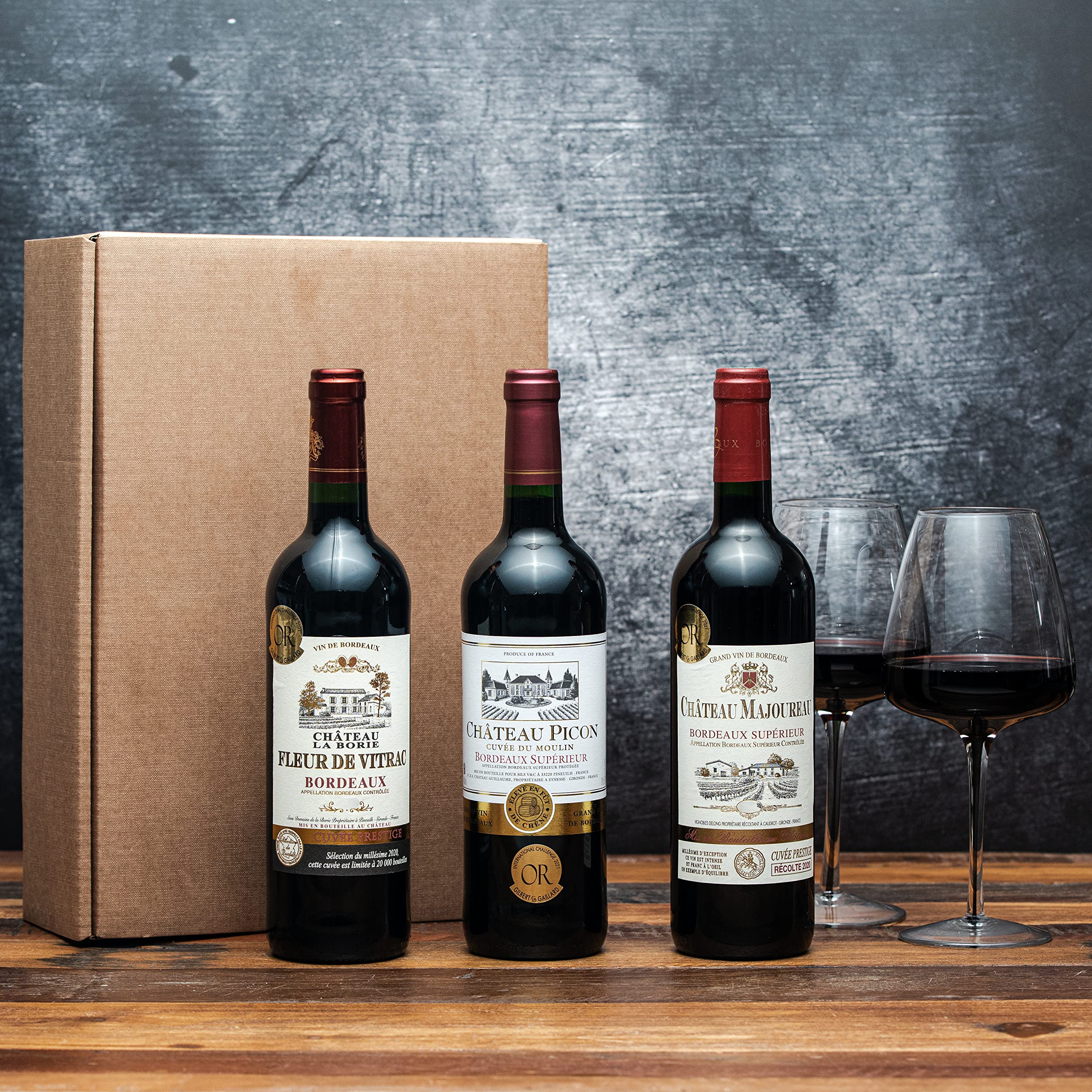 Geschenkset Bordeaux | 3 hochwertige französische Rotweine aus Bordeaux mit Goldmedaillen-Prämierung trocken