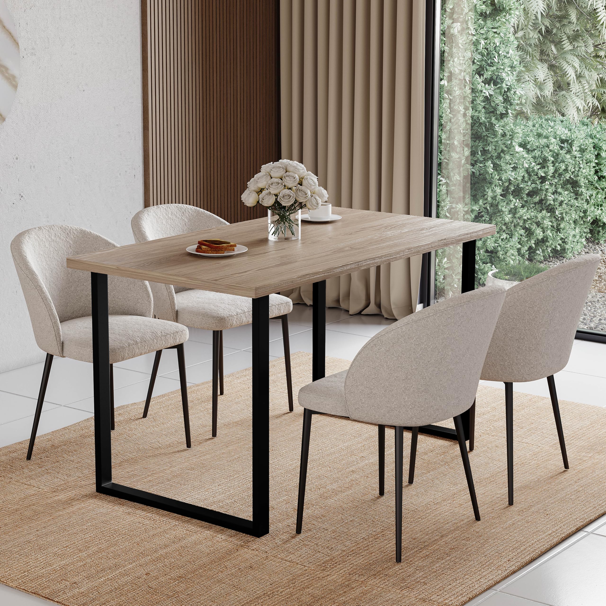 Vida Designs Table de Salle à Manger 4 Places avec Pieds en métal Noir en Forme de U, Meuble Moderne de Cuisine, Salle à Manger (chêne)