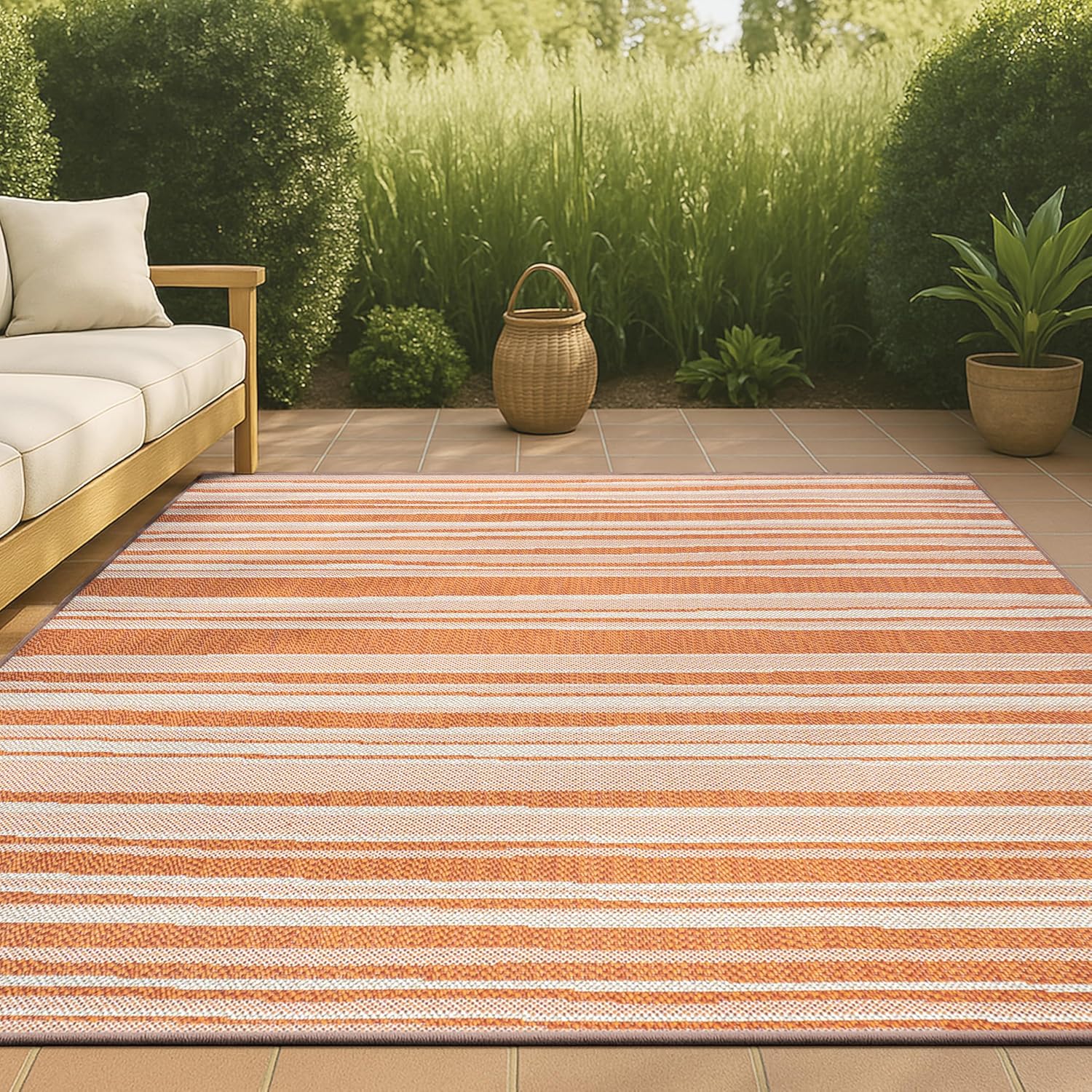 JONATHAN Y Wavy Stripe Indoor Outdoor Area Rug 3X5 Orange/Cream, Castara Modern for Backyard, Patio, Porch, Easy-Cleaning, High Traffic, Pet-Friendly, Non-Shedding (SMB205B-3)