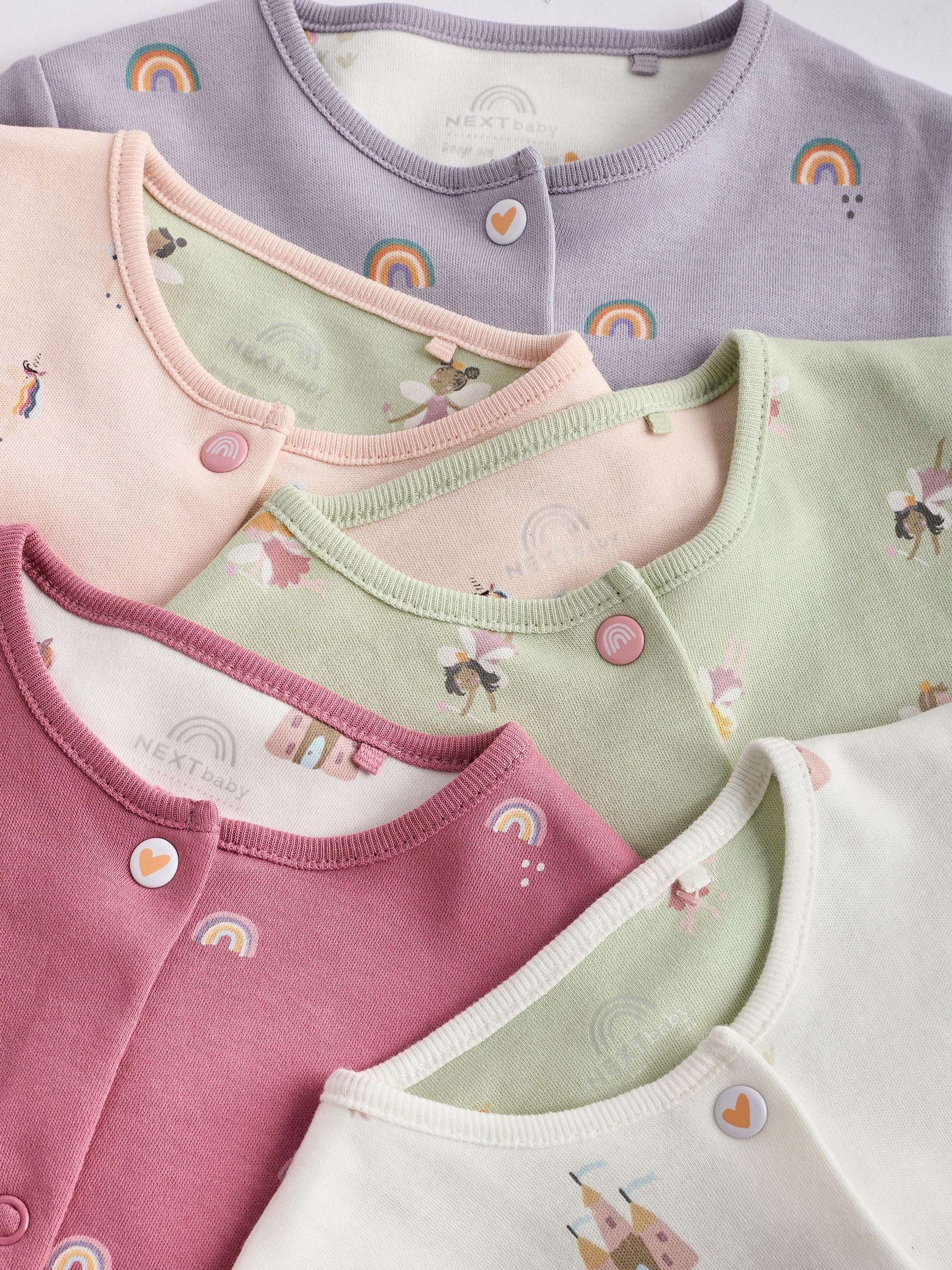 NEXT Bambina Confezione da 5 Tutine per Neonati in 100% Cotone con Piedini