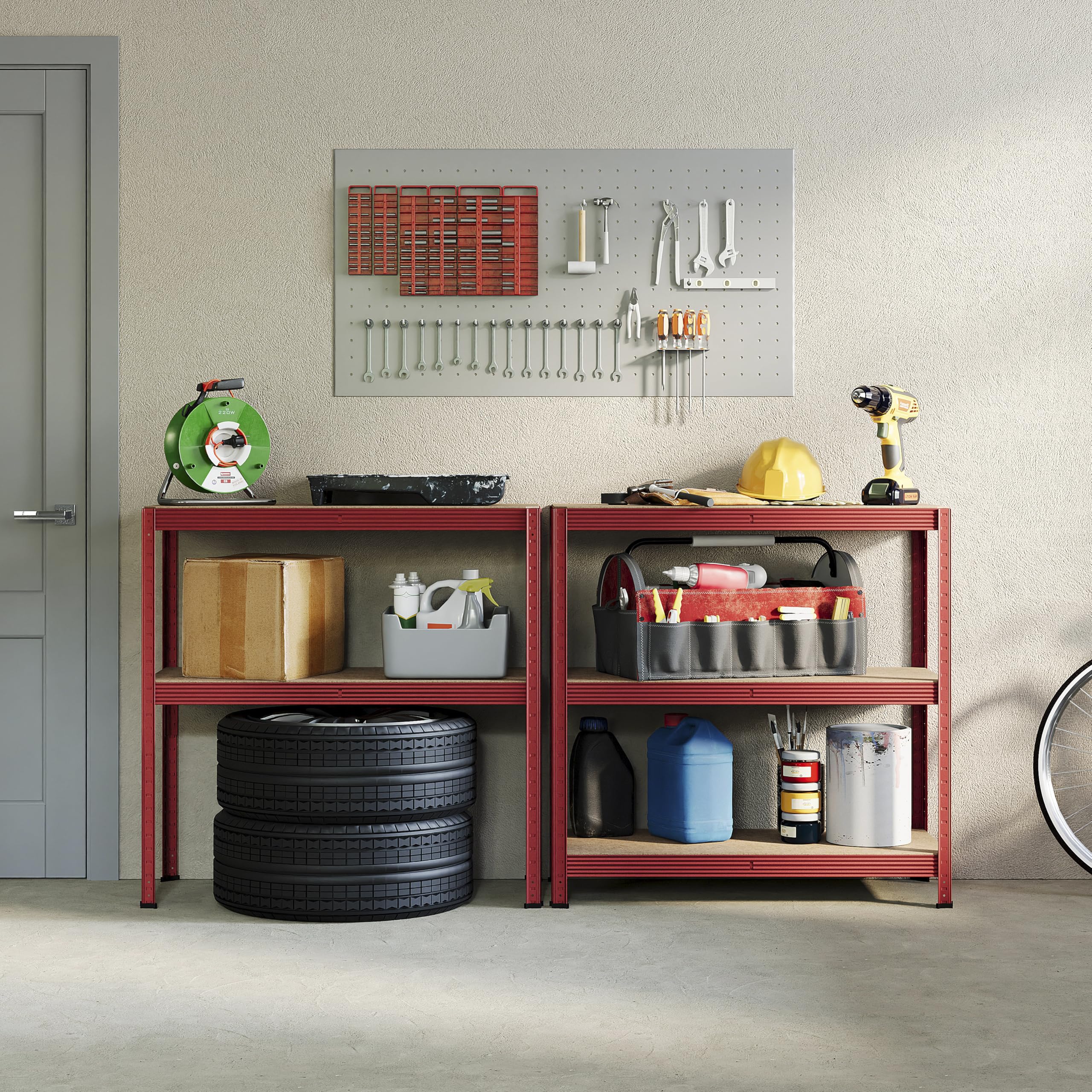 Home Discount 5 Ripiani Strato scaffali Rack Heavy Duty Kitchen Garage, capacità 875 kgs, Grande, Rosso