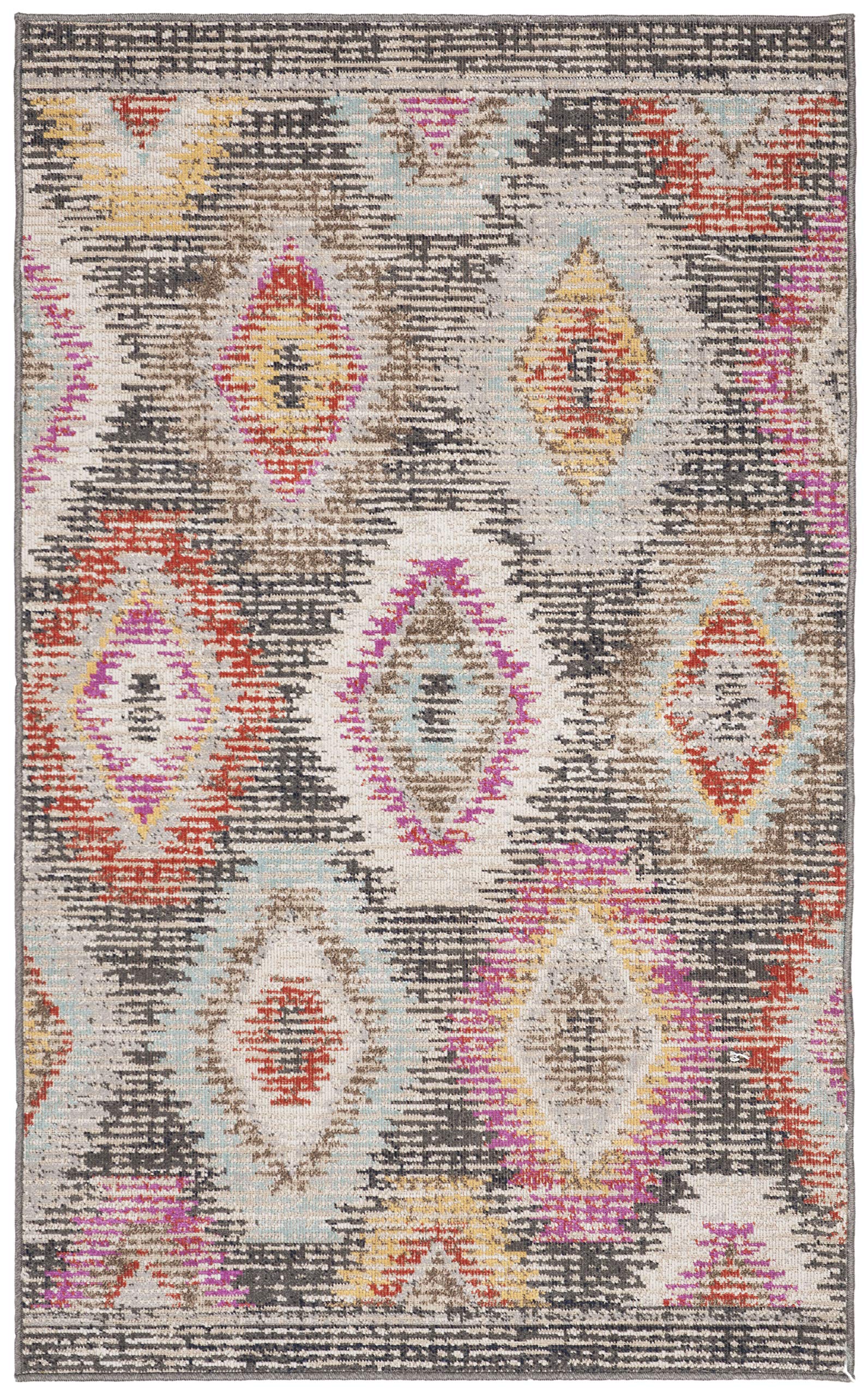 SAFAVIEH Tapis Boho Pour Salon, Salle à manger, Chambre à coucher - Montage Collection, Tapis à poil court, Gris et Multi, 122 X 183 cm