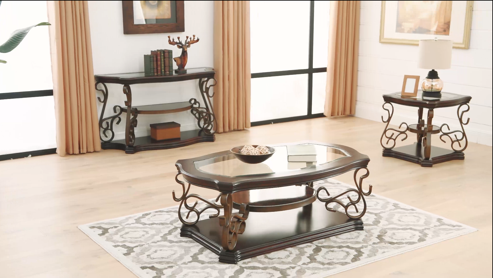 Amazon.com: Henf Traditional Coffee Table with Tempered Glass Top