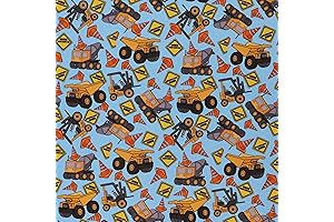 Mook Fabrics Cotton Kids Construction Machines, Blue Cut by the Yard
