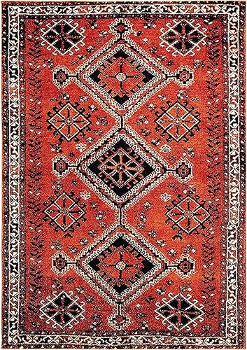 Miniatura 3 de SAFAVIEH Vintage Hamadan Collection - Alfombra de área de 5.3 x 7.6 pies, naranja y rojo, diseño oriental tradicional persa, no desprende pelusa y