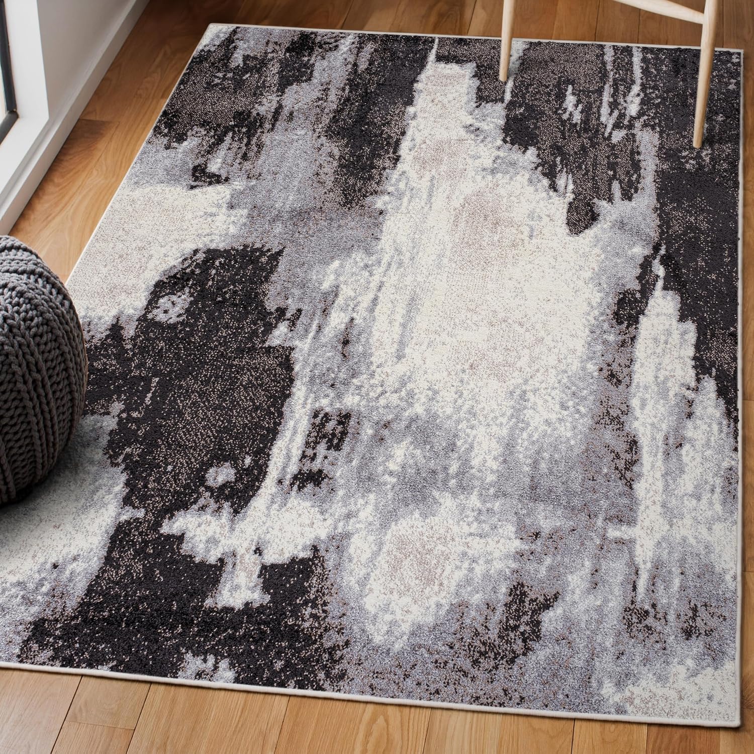 JONATHAN Y Zoe Abstract Marble Charcoal/Cream Indoor Area Rug 3x5, Contemporary,Bohemian,Coastal,Casual, Easy-Cleaning for Living Room,Bedroom,Kitchen,Pet Friendly,Non-Shedding (SEU302C-3)