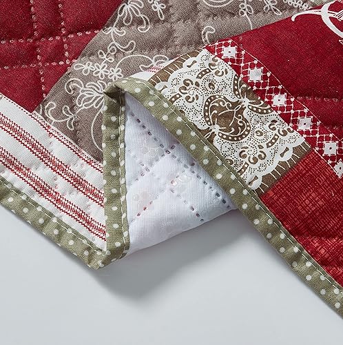 Miniatura 3 de Brilliant Sunshine Organizador de reposabrazos de sofá de retazos florales burdeos con 5 bolsillos, organizador para sillón antideslizante, soporte