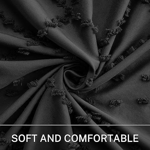 Miniatura 2 de Cortina de ducha bohemia con textura negra con borlas, 72 x 72 pulgadas, cortina de ducha tejida de felpilla a rayas cheurón, moderna casa de campo,